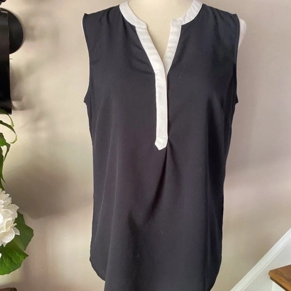 Talbots Black Split Neck Sleeveless Top 4 - Picture 1 of 5